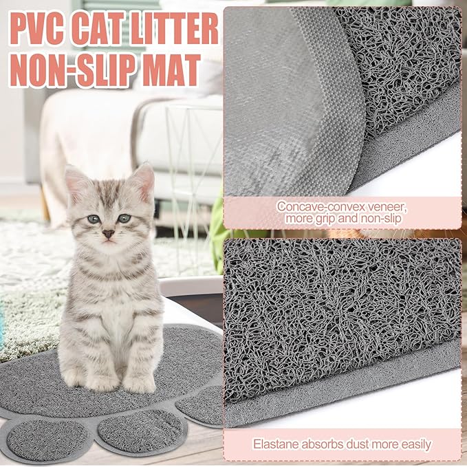 7 Pcs Small Cat Kitten Starter Kit Cat Litter Box with Shovel Cat Paw Litter Mat Double Automatic Cat Bowls Cat Toy Teaser Stick Cat Collar Essentials Kits for 1-3 Lbs Beginner (Light Pink,Stylish)