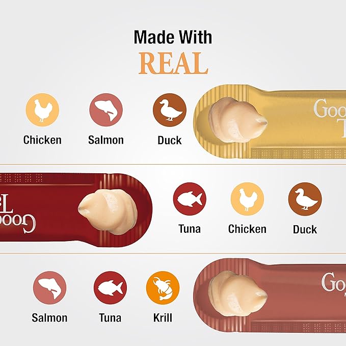 Good ‘n’ Tasty Savory Spoonables Variety Pack, 15 Count Tube, Triple Flavor Squeezable Lickable Wet Treats for Cats with Built-in Spoon for Less Mess