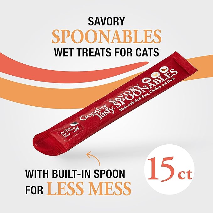 Good ‘n’ Tasty Savory Spoonables Variety Pack, 15 Count Tube, Triple Flavor Squeezable Lickable Wet Treats for Cats with Built-in Spoon for Less Mess
