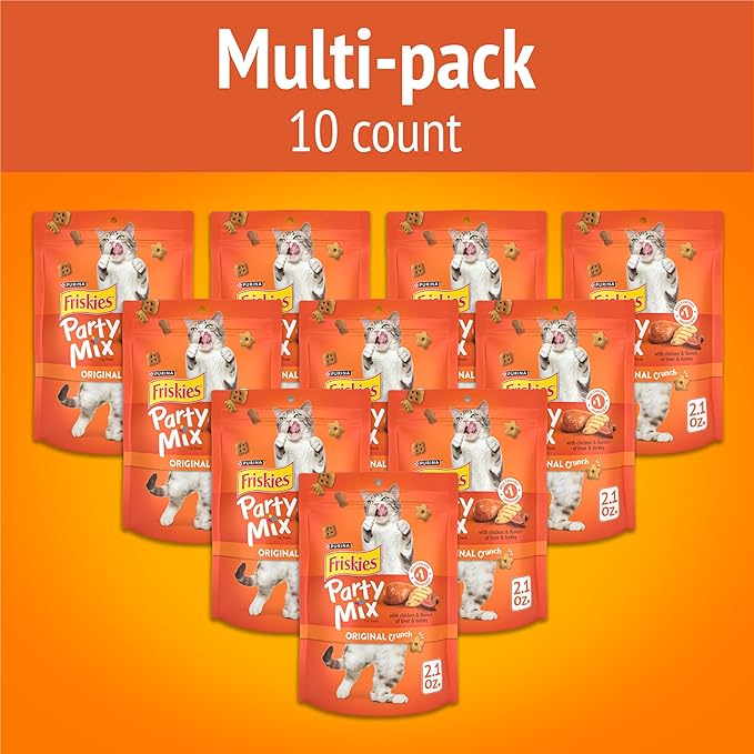 Purina Friskies Cat Treats, Party Mix Original Crunch - (Pack of 10) 2.1 oz. Pouches