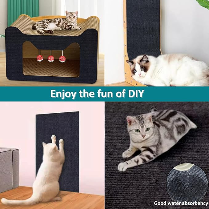Cat Scratch Furniture Protector,78.7"x15.8"Cat Scratching Mat,Trimmable Self-Adhesive Cat Couch Protector,cat Wall Scratcher,Pad Replacement for Cat Tree Shelves and Post (Black)