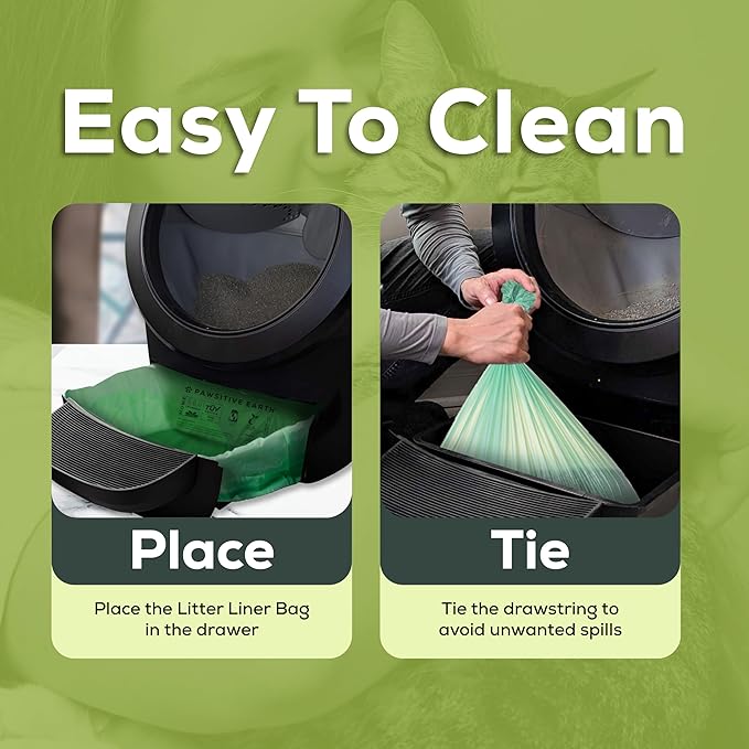 Cat Litter Box Liner 100% Compostable - Drawstring Close - Jumbo Size 36" x 19" - Tear & Leak Resistant - OK Compost Home Certified (Pack of 50)