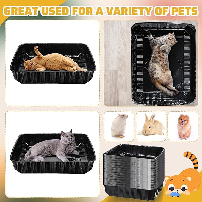 Zubebe 50 Pack Disposable Cat Litter Box for Cats, Large Disposable Kitty Litter Tray Box 19.69 x 15.75 x 3.94 inches Plastic Litter Box Pan Standard for Indoor Home Travel Portable(Black)