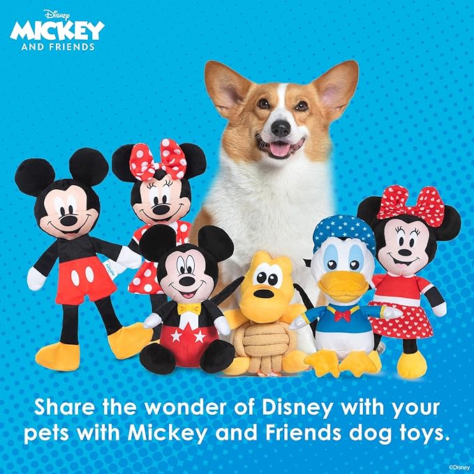 Mickey Mouse & Minnie Mouse Plush Squeaker with Crinkle Flattie Body Dog Toy Set | Disney Dog Toys | Plush Squeaker Toy for Dogs Inspired by Mickey Mouse, 13.5in - 2 Pack