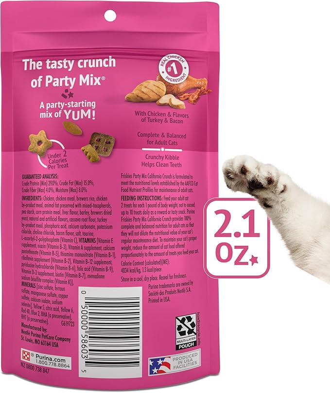 Purina Friskies Cat Treats, Party Mix California Crunch With Chicken - (Pack of 10) 2.1 oz. Pouches