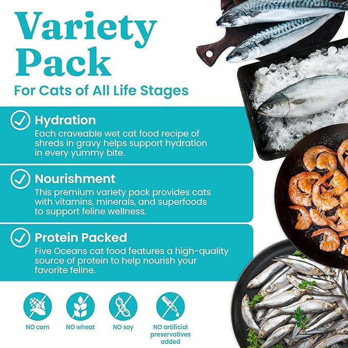 Solid Gold Five Oceans Wet Cat Food Variety Pack - Seafood - Canned Cat Food, 12 Pack