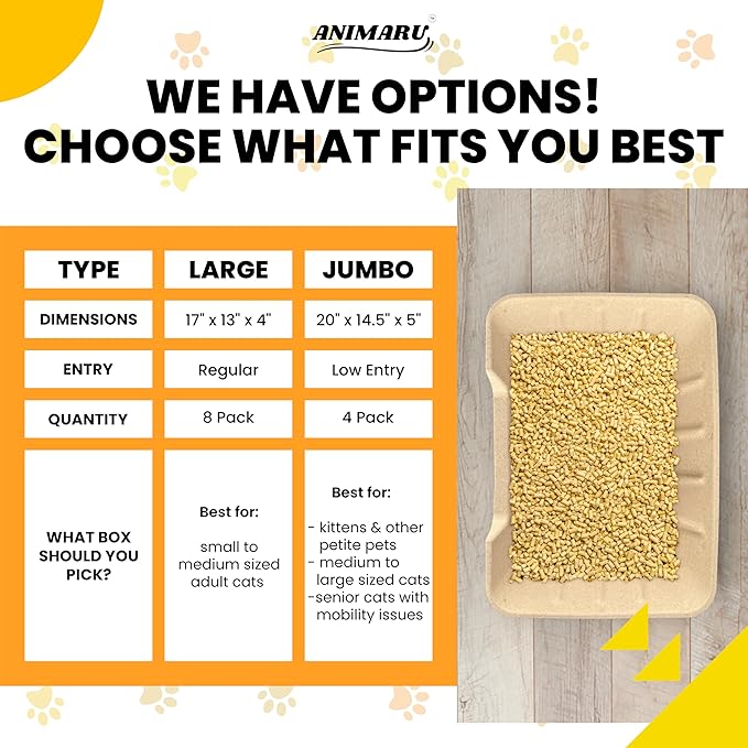Disposable Litter Boxes for Cats, Jumbo, Low Entry, 4 Pack, 20"x14.5"x5" | Animaru | Sturdy, Leak Resistant and Sustainable