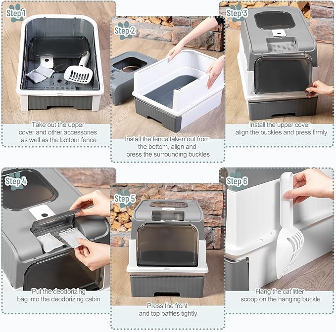 Tioncy 7 Pcs Small Cat Kitten Starter Kit Cat Litter Box with Shovel Cat Paw Litter Mat Double Automatic Cat Bowls Cat Toy Teaser Stick Cat Collar Essentials Kits for 1-3 Lbs Beginner (Gray)