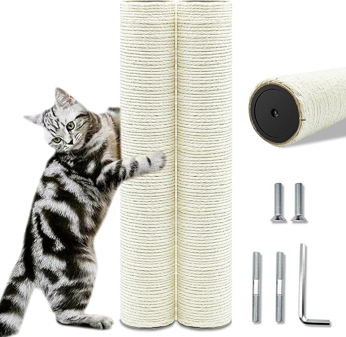 Cat Scratching Post Replacement Pole,2 PCS 15.7in Cat Tree Replacement Post,Natural Sisal Cat Tree Replacement Parts with M8 Screws,Cat Scratch Post Replacement for Refurbishment (15.7in/40cm)