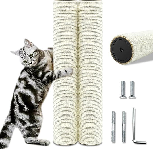 Cat Scratching Post Replacement Pole,2 PCS 15.7in Cat Tree Replacement Post,Natural Sisal Cat Tree Replacement Parts with M8 Screws,Cat Scratch Post Replacement for Refurbishment (15.7in/40cm)
