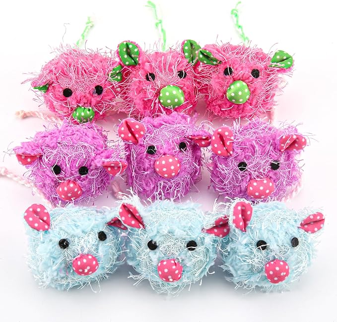 Fashion's Talk Plush Catnip-Filled Mice Toy for Indoors Cats, Soft Stuffed Mice for All Breed Sizes Exercise 9 Count Furry Mice