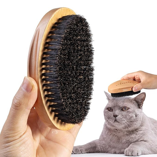 Ultimate Cat Brush for Shedding Control- Professional Cat Grooming Brush with Soft Boar Bristles - Cat Brushes for Indoor Cats- Promotes Healthy Coat and Relaxing Massages