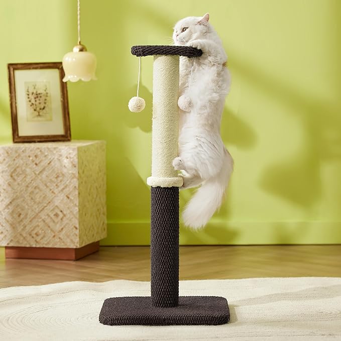 Lesure 34" Tall Cat Scratching Post - Highly Resistant Carpet Scratch Post, Premium Sisal Rope Scratch Posts Kitten and Adult Cats, Sturdy Large Scratch Pole with Hanging Ball, Brown