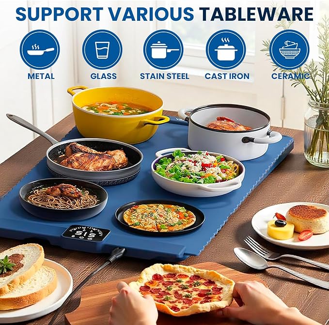 Electric Warming Tray, Full Surface Heating, Portable Food Warmer Rolling Silicone Mat, Food Warmer for Parties FeaturesFoldable Design & Fast Heating, Warming Plate for Buffet
