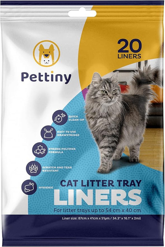 Cat Litter Box Liners with Drawstrings - 34" x 16" Scratch Resistant Cat Litter Bags for Medium & Large Litter Trays - Kitty Litter Bags and Cat Box Liners - Easy to Use Cat Litter Liners - 20 Count