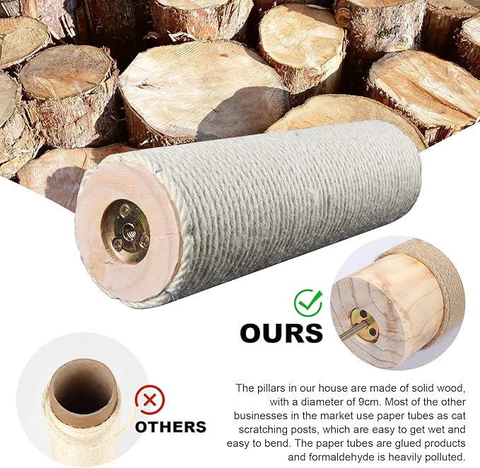 Cat Scratching Post, 2 Pieces M8 Natural Sisal Cat Scratcher Post for Refurbishment…