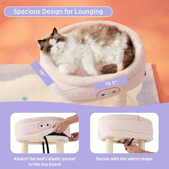 Lesure Cute Cat Tree Tower - Cat Tower with Nature Sisal Scratching Post for Indoor Large Cats and Kittens, Featuring with Soft Removable Cat Bed,Wide Perch, Playful Toy, 22x16.5x22.8in,Pink