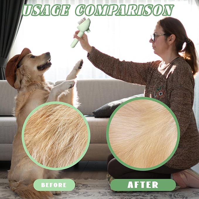 Self-Cleaning Spray Cat Brush for Shedding, Removes Static Flying Hair, and Works Wonders for Both Long and Short-Haired Pets 2 In 1 Cleaning Brush for Cats And Dogs Grooming (green)