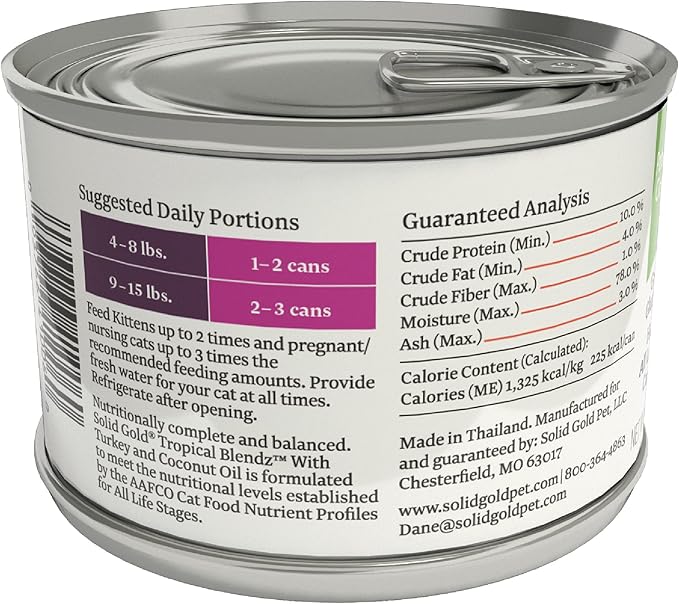 Solid Gold Tropical Blendz Wet Cat Food - Turkey Pate in Coconut Oil - Canned Cat Food, 16 Pack