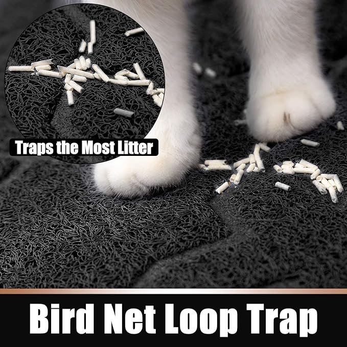 Yimobra Cat Litter Mat, 47"x36" Litter Box Mat with Litter Lock Mesh, Soft Cat Litter Mat Litter Trapping Mat, Easy to Clean, Non-Slip, Water Resistant, Litter Free Floors, Black