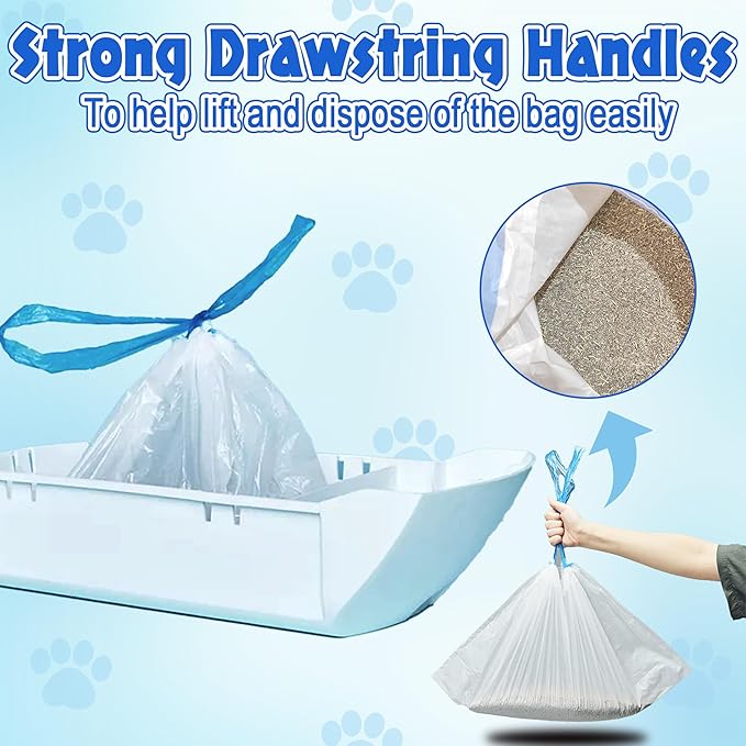 xcivi 60 Count Cat Litter Box Liners for SMARTELF Automatic Cat Litter Box, 26 x 15.75 Inch, Drawstring Cat Litter Bags, Extra Large Cat Litter Box Liners, Universal Model