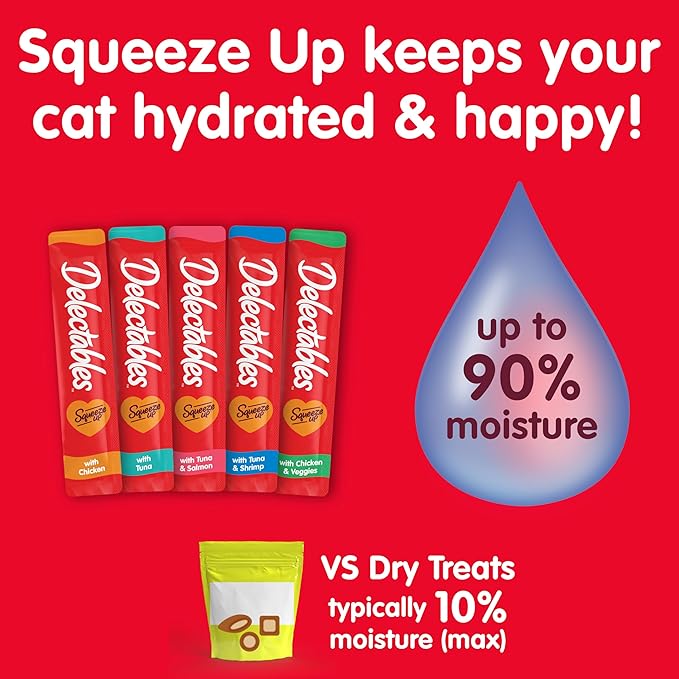 Delectables Squeeze Up Creamy Squeezable Puree, Lickable Wet Cat Treats, Grain Free, No Added Fillers, No By-Products, No Added Preservatives, 0.5 Ounces Tube Chicken with Catnip, 32 Tubes Total
