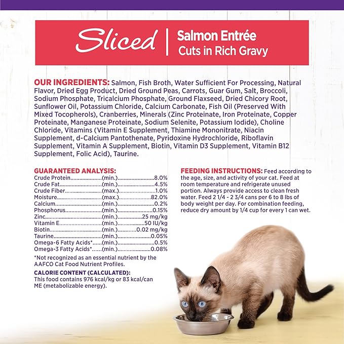 Wellness Complete Health Natural Grain Free Wet Canned Cat Food, Sliced Salmon Entree, 3-Ounce Can (Pack of 24)