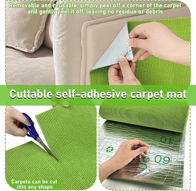 Trimmable Cat Scratching Post Carpet Covered 78.7”x15.8” Self-Adhesive Cat Tree Shelves Replacement Parts Mat Cat Scratcher for Cat Tree Shelf Steps Couch Furniture DIY Protector(Green)