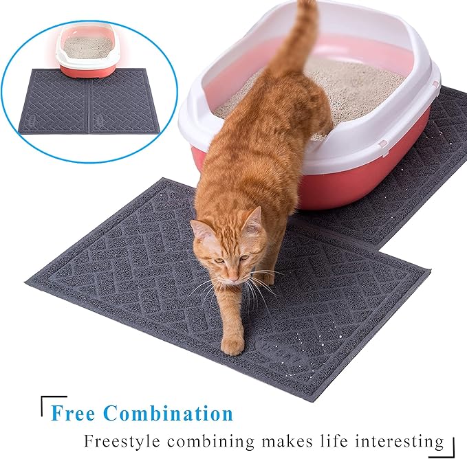 UPSKY Cat Litter Mats 2 Set of Cat Litter Pads, Cat Litter Trap Mats Can Be Spliced and Placed At-Will, Scatter Control for Litter Box, Soft on Sensitive Kitty Paws, Easy to Clean. (24"x 16")