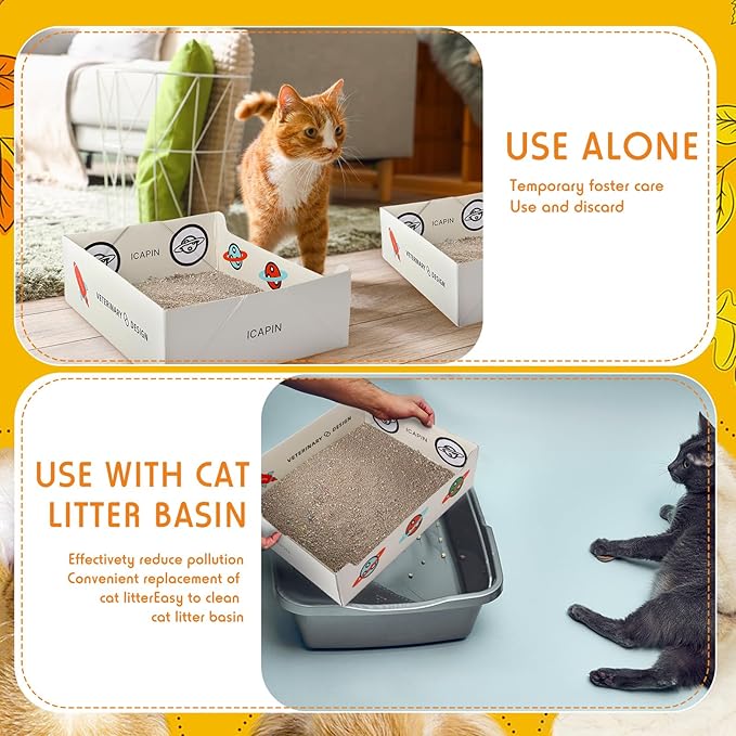 Teling 4 Pcs Disposable Litter Boxes for Cats Double Layer Waterproof Travel Litter Box, Foldable Portable 2 in 1 Cat Liner Trays for Travel Small Pets Liner Boxes, 14.96 x 11.8 x 4.7 Inch