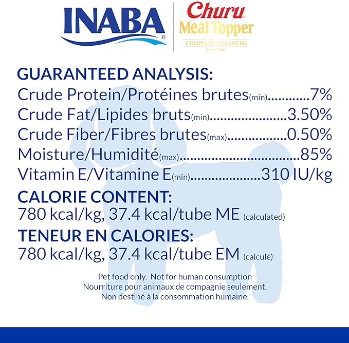 INABA Churu Meal Topper for Dogs, Complete & Balanced, Creamy, Lickable Purée Dog Food Toppers, 1.69 Ounce Tube, 3 Tubes (3 per Pack), Chicken with Salmon Recipe