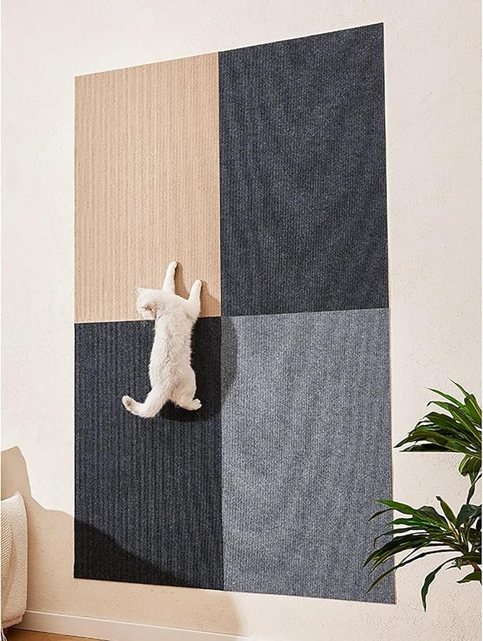 Trimmable Cat Scratching Mat, 78.74"x15.75" Cat Scratch Mat DIY Post Carpet Covered, Self-Adhesive Cat Tree Shelves Replacement Mat for Cat Wall Couch Furniture (Light Grey)