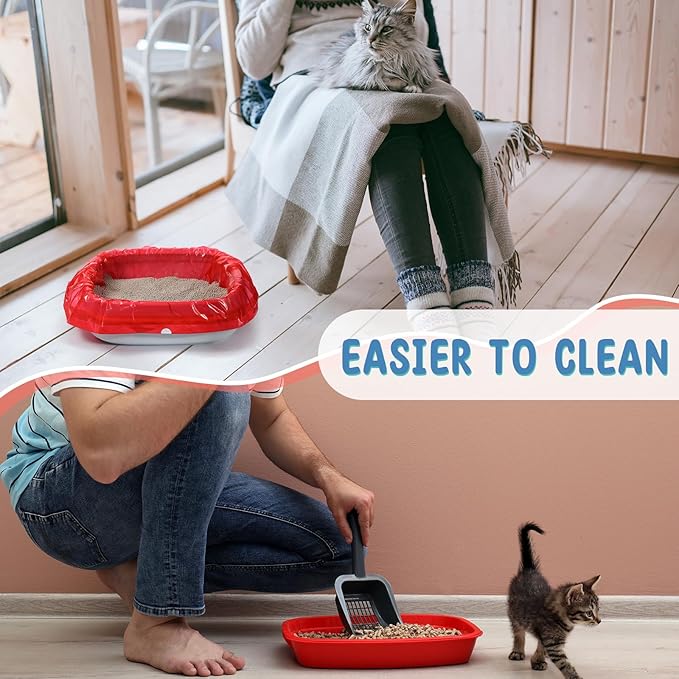 Tinlade 50 Count Multicolor Jumbo Cat Litter Box Liners Large Drawstring Cat Litter Liners Bags Unscented Tear Resistant for Trash Waste to Keep Your Home Clean