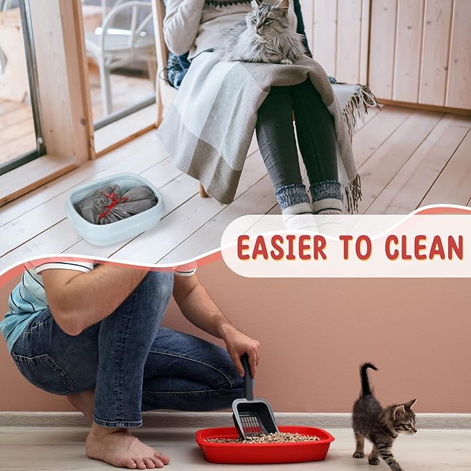 Tinlade 50 Count Jumbo Cat Litter Box Liners Large Drawstring Cat Litter Liners Bags Unscented Tear Resistant for Trash Waste to Keep Your Home Clean(36 x 18 Inch,Gray, Red)