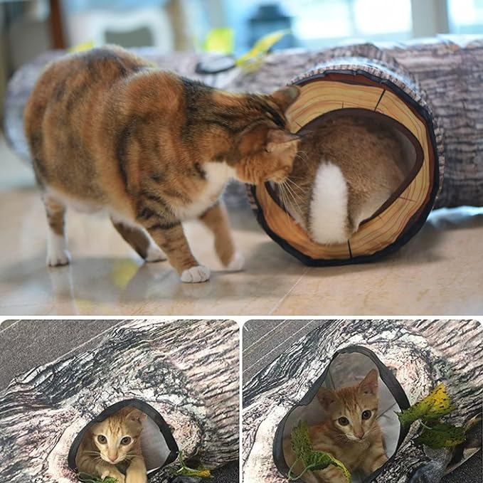 Cat Tunnel,3 Way Cat Toys,Cat Tunnels for Indoor, Cat Maze for Kitty, Puppy, Kitten, and Rabbit to Chase and Play, Collapsible Tube, Easy to Store Cat Tube Toys,L59,Tree Designs Cats Gift
