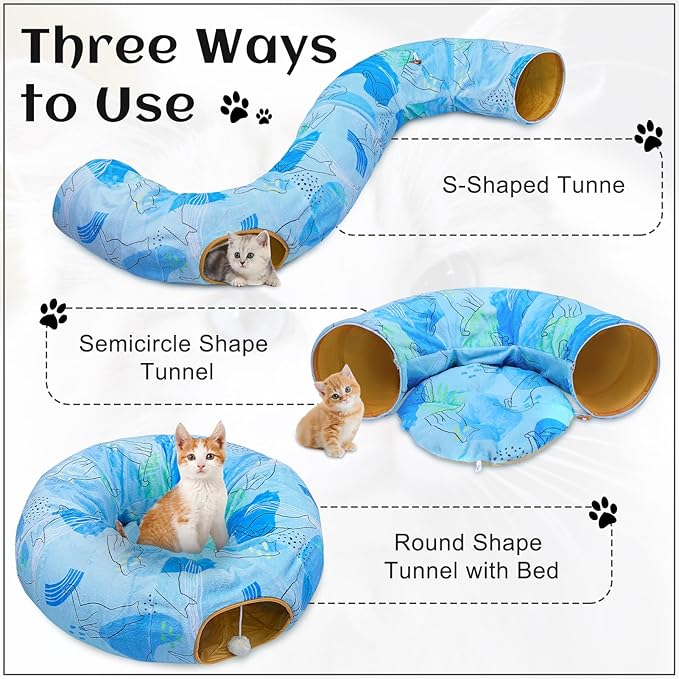 Cat Tunnel Bed, Cat Tunnels Cat Toys for Indoor Cats S-Shape Cat Tube and Cat Donut Tunnel Cave Large Cat Toys Interactive Cat Stuff Supplies