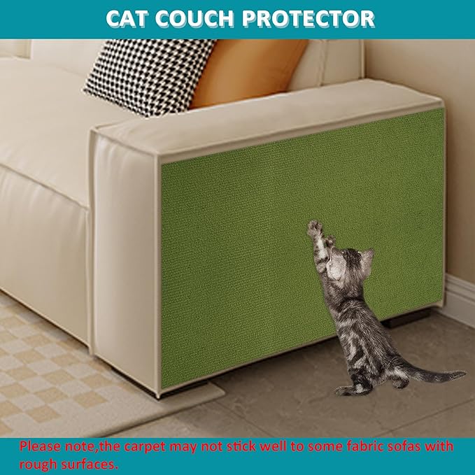 Cat Scratch Furniture Protector,78.7"x15.8"Cat Scratching Mat,Trimmable Self-Adhesive Cat Couch Protector,cat Wall Scratcher,Pad Replacement for Cat Tree Shelves and Post(Green)