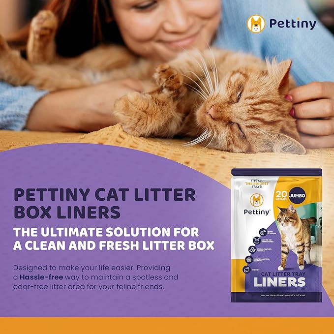 Jumbo Cat Litter Box Liners with Drawstrings - 43" x 19" Scratch Resistant Cat Litter Bags for Jumbo Litter Trays - Kitty Litter Bags and Cat Box Liners - Easy to Use Cat Litter Liners - 20 Count