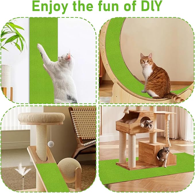 Trimmable Cat Scratching Post Carpet Covered 78.7”x15.8” Self-Adhesive Cat Tree Shelves Replacement Parts Mat Cat Scratcher for Cat Tree Shelf Steps Couch Furniture DIY Protector(Green)