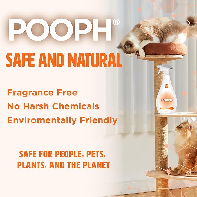POOPH Kitty Spray - Odor Eliminator, 32oz - Dismantles Odors on a Molecular Basis, Cats, Freshener, Eliminator, Urine, Poop, Pee, Deodorizer, Fresh, Clean, Furniture, Potty, Safe