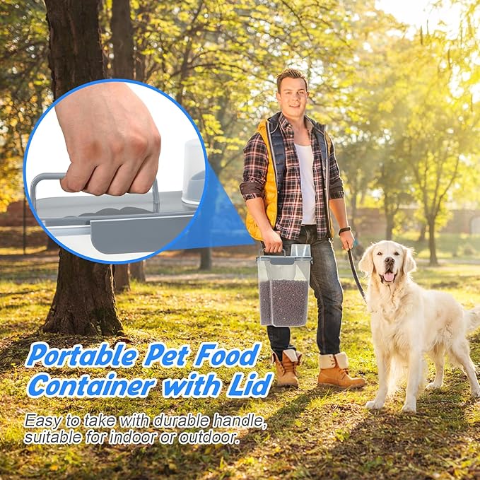 TBMax Large Cat Food Storage Container, Portable Dog Food Container with Upgraded Large Spout and Cup, Travel Pet Food Storage Dispenser for Small Animal Kibble Storage, Bird Seed Container - Grey