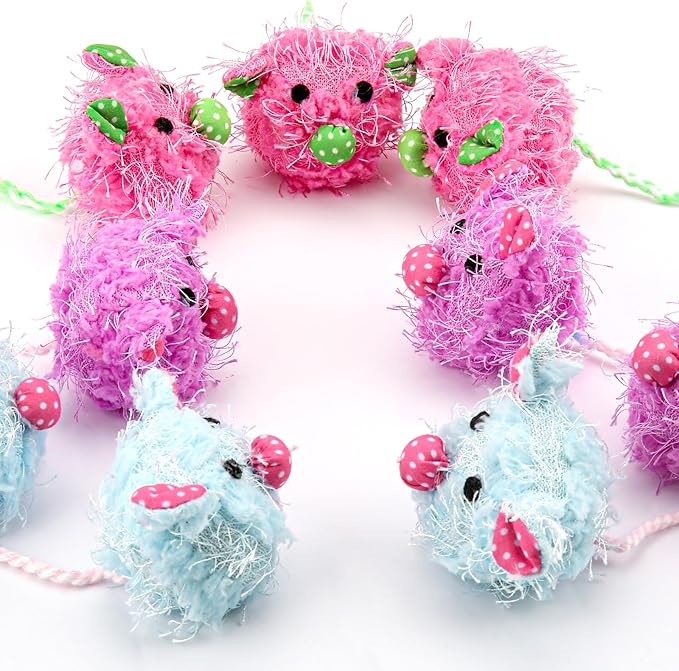 Fashion's Talk Plush Catnip-Filled Mice Toy for Indoors Cats, Soft Stuffed Mice for All Breed Sizes Exercise 9 Count Furry Mice