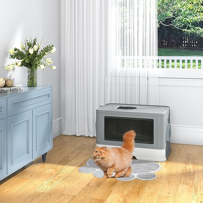 YITAHOME Large Enclosed Cat Litter Box with Lid Cover, Hooded Odorless Cat Toilet with Litter Scoop Cat Self Groomer Deodorizer Filter Front Entry Top Exit Door, Easy to Install and Clean (Gray)
