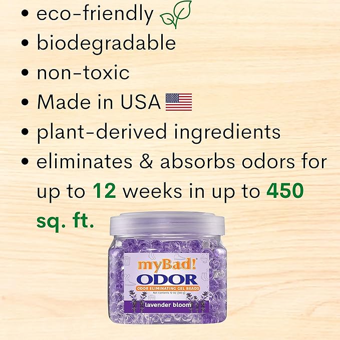 Odor Eliminator Essential Oil Gel Beads 12 oz - Air Freshener - Eliminates Odors and Smells in Bathroom, Pet Area, Closets, RVs, Pet Areas (Lavender Bloom, 2 Pack)