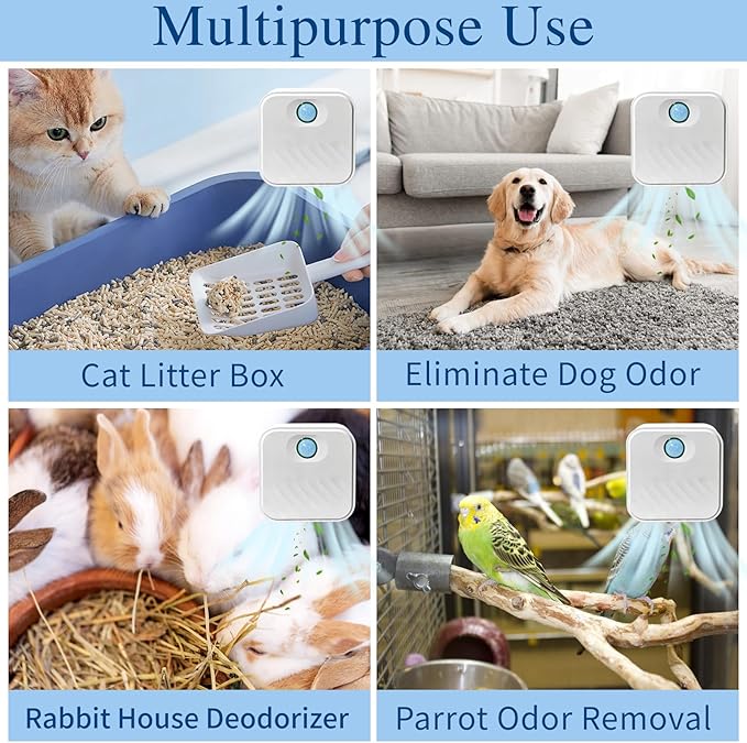 Smart Cat Odor Purifier,Dust-Free Cat box Deodorizer Rechargeable 4000 mAh,for All Kinds of Cat Litter Box Bathroom Wardrobe Kitchen and Small Area