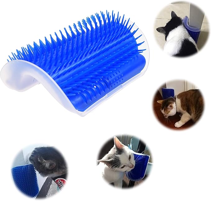 Eco-Fused Brush Kit for Cats - 1x Cat Self Groomer, 1x Blue Slicker Brush, 1 Pet Grooming Glove (Right Hand) - Long and Short Fur - DIY Grooming Tools for Pets - Pet Mitt, Wide Comb and Corner Groomer
