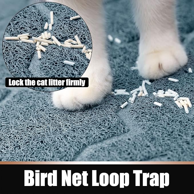Yimobra Cat Litter Mat, 47"x36" Litter Box Mat with Litter Lock Mesh, Soft Cat Litter Mat Litter Trapping Mat, Easy to Clean, Non-Slip, Water Resistant, Litter Free Floors, Tea Blue