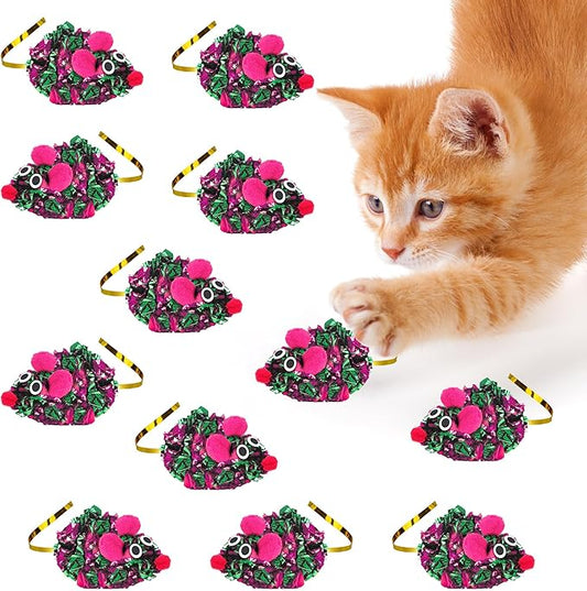 SunGrow 12 Pack Cat Crinkle Mice, 6x1.5 Inch Mice for Indoors, Keep Your Feline Energetic & Excited with Vibrant Colors, Lightweight Design for Long-Lasting Fun, Perfect for Playtime