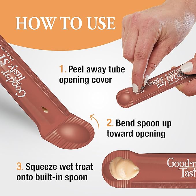 Good ‘n’ Tasty Savory Spoonables Variety Pack, 15 Count Tube, Triple Flavor Squeezable Lickable Wet Treats for Cats with Built-in Spoon for Less Mess