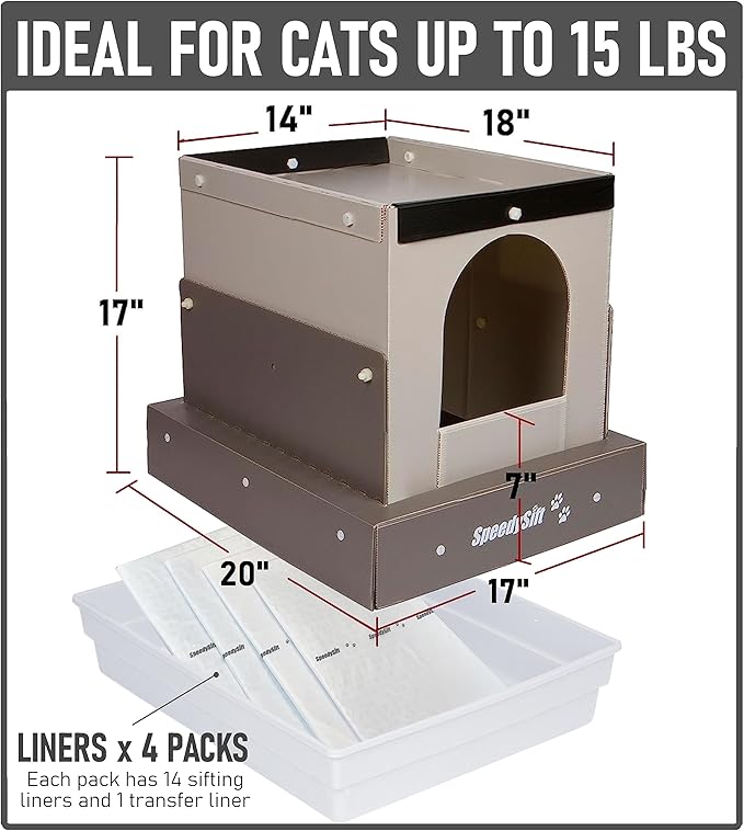 Hooded Cat Litter Box Starter Kit, includes Disposable Sifting Liners, Plastic Cardboard Box with 5 Year Warranty